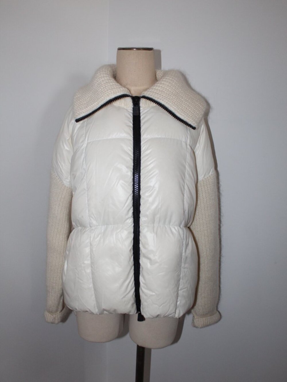 Moncler Maglione Tricot Cardigan Knit Puffer Fold Over Collar Jacket Down Coat S